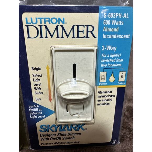 NIB Lutron Skylark Dimmer Switch S600PH -IV Ivory & S603PH AL Almond 600 Watts - Picture 6 of 13